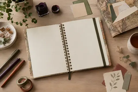 Carnet A5 Harry Potter ouvert sur ses pages pointillées, avec couverture rigide, reliure Wire-O et élastique.