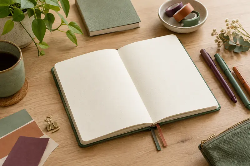 Carnet ouvert, recharge et accessoires de mise en page pour bullet journal